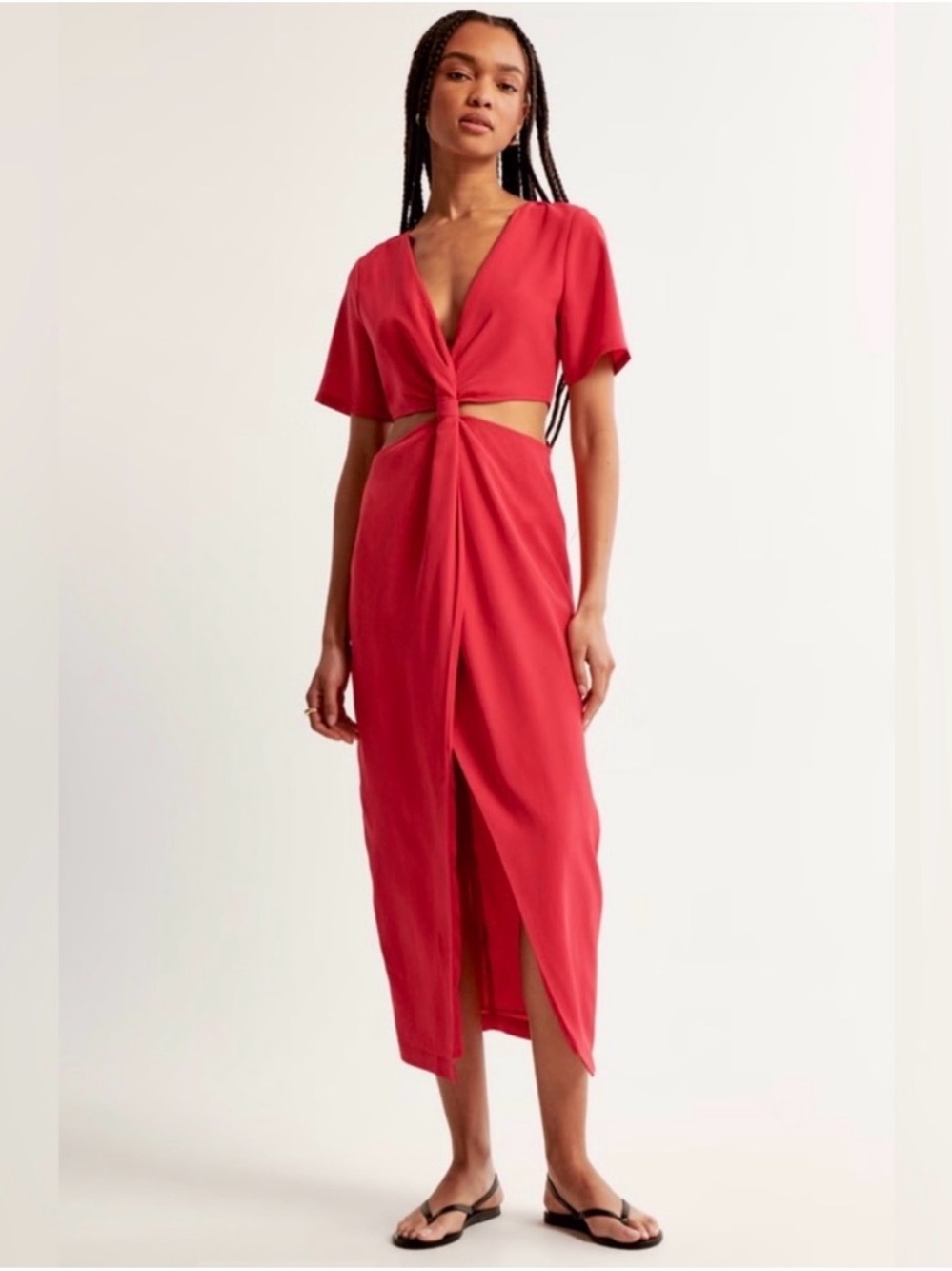 Abercrombie & Fitch Red Midi Twist Front Dress